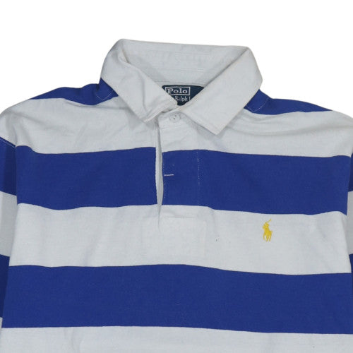 Ralph Lauren Men's Blue Striped Collared Rugby Sweatshirt L