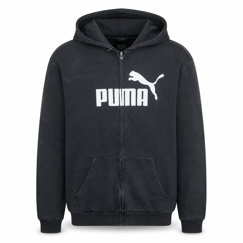 Front view of Puma Men's Black Full Zip Hoodie L Sports Fleece Sweatshirt