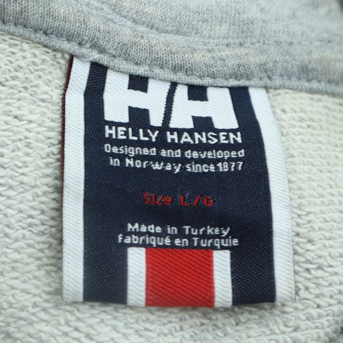 Helly Hansen Men's Grey Pullover Hoodie L Logo Cotton Blend
