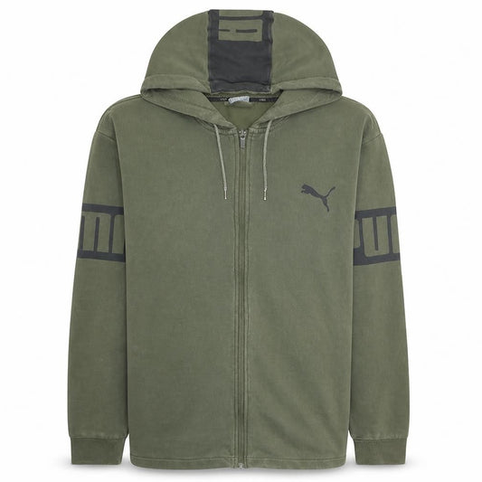Puma Men's Green Full Zip Hoodie L Sports Fleece Sweatshirt