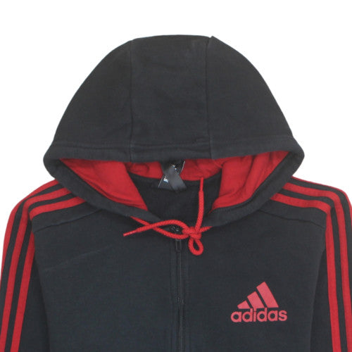 Adidas Men's Black Red Full Zip Hoodie M Sports Style