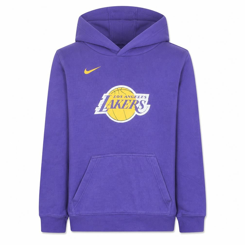 Front view of Nike boys’ purple los angeles lakers pullover hoodie, size 14/16 l