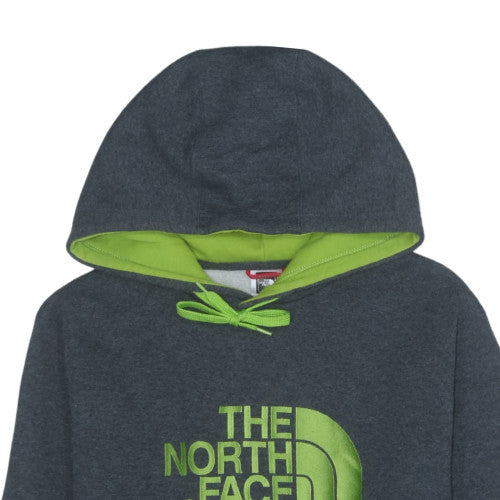 The North Face Men's Grey Green Pullover Hoodie L Logo Fleece Cotton Blend