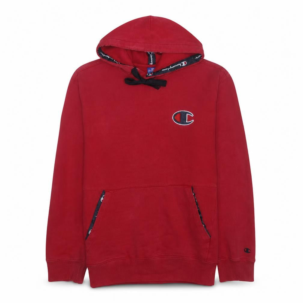 Champion Men's Red XL Pullover Hoodie with Logo Drawstring
