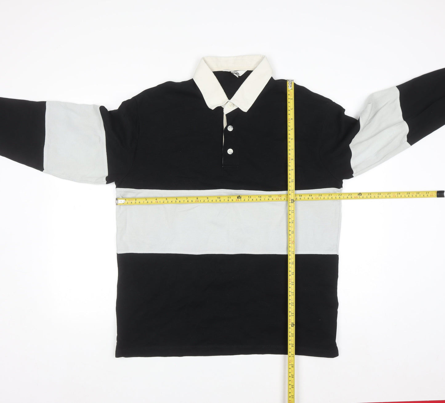 Marks and Spencer Men's Black Long Sleeve Colourblock Polo Shirt M
