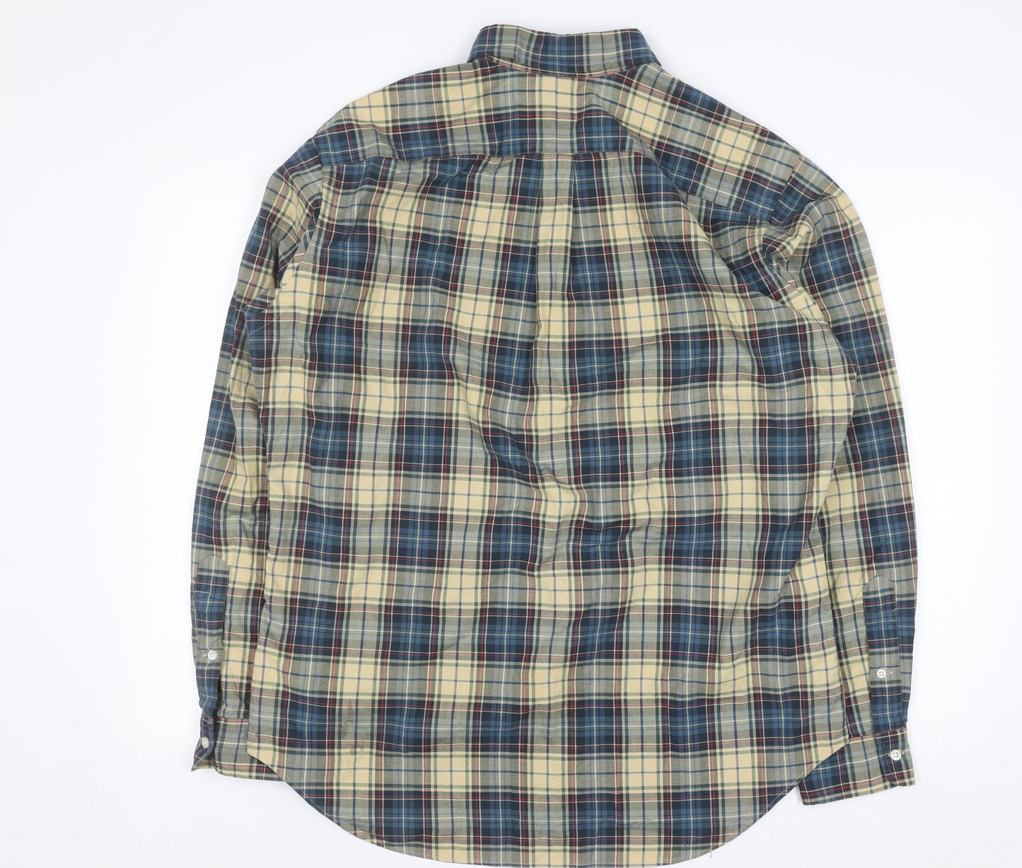 Ralph Lauren Men's Beige Blue Plaid Classic Fit Button-Up Shirt L