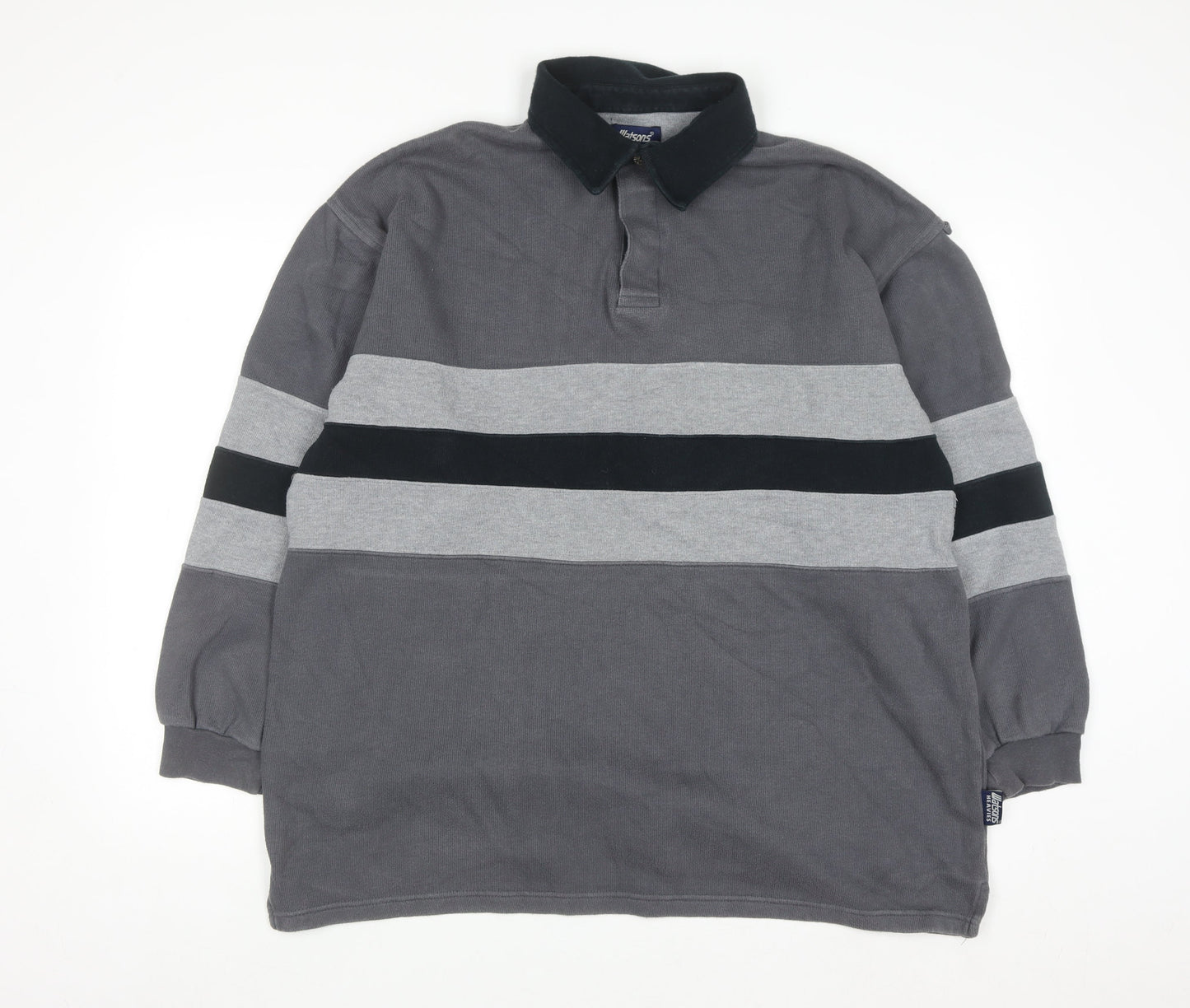 Watsons Heavies Men's Grey Long Sleeve Rugby Shirt L Cotton