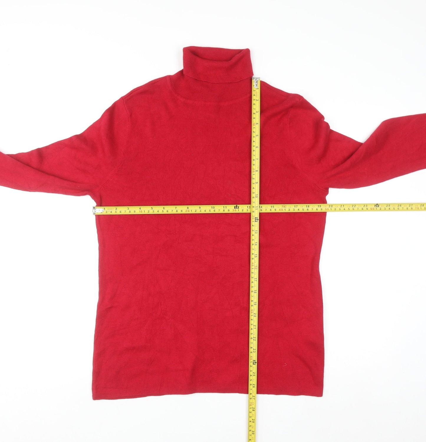 Chico's Women's Red Roll Neck Cotton Blend Long Sleeve Jumper L