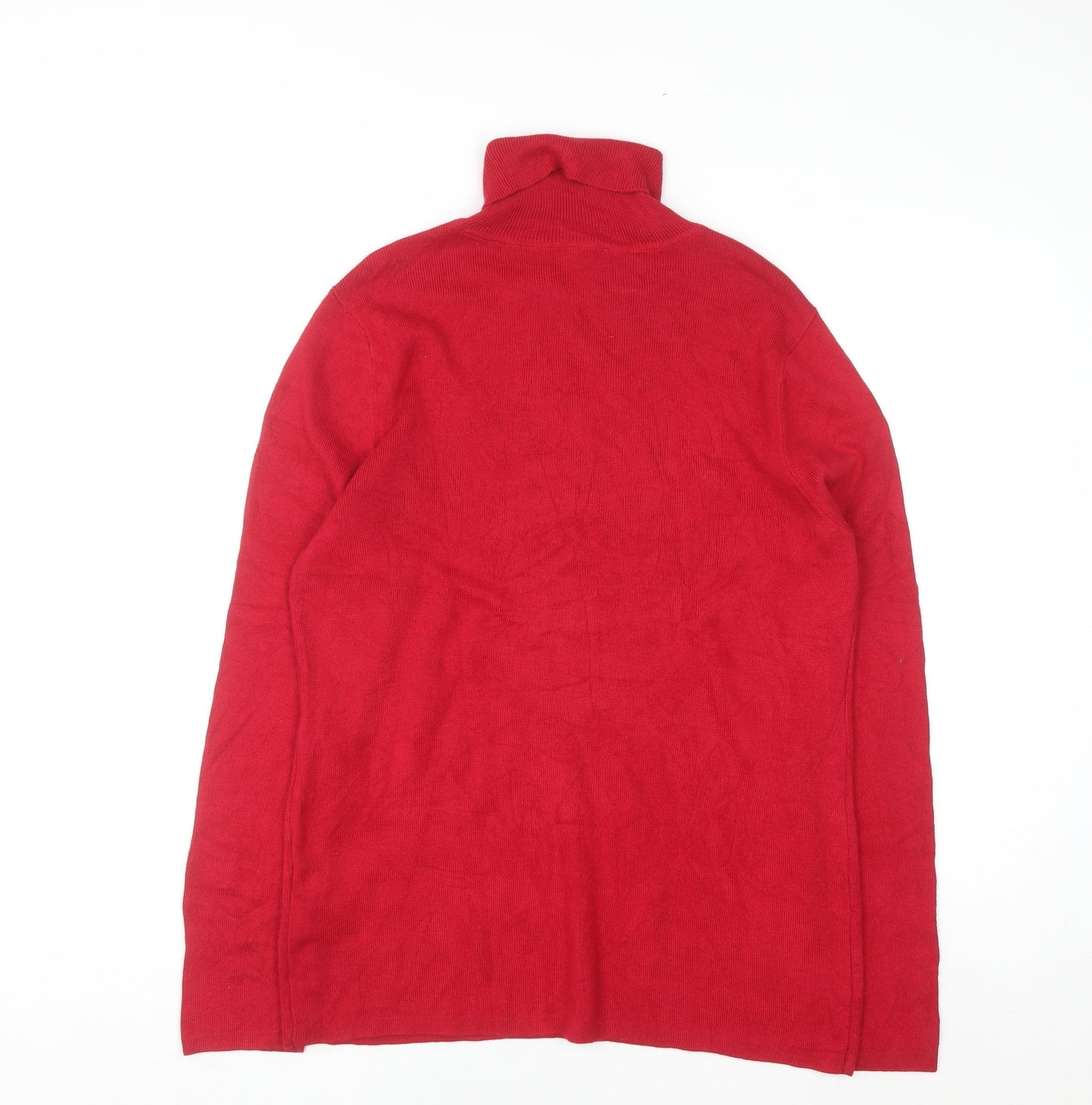 Chico's Women's Red Roll Neck Cotton Blend Long Sleeve Jumper L