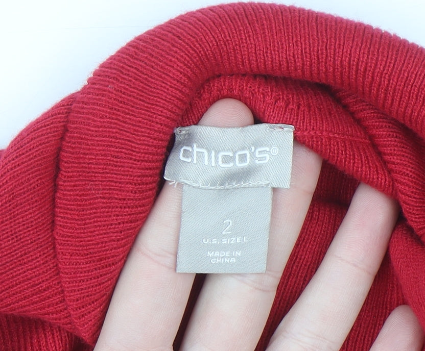 Chico's Women's Red Roll Neck Cotton Blend Long Sleeve Jumper L