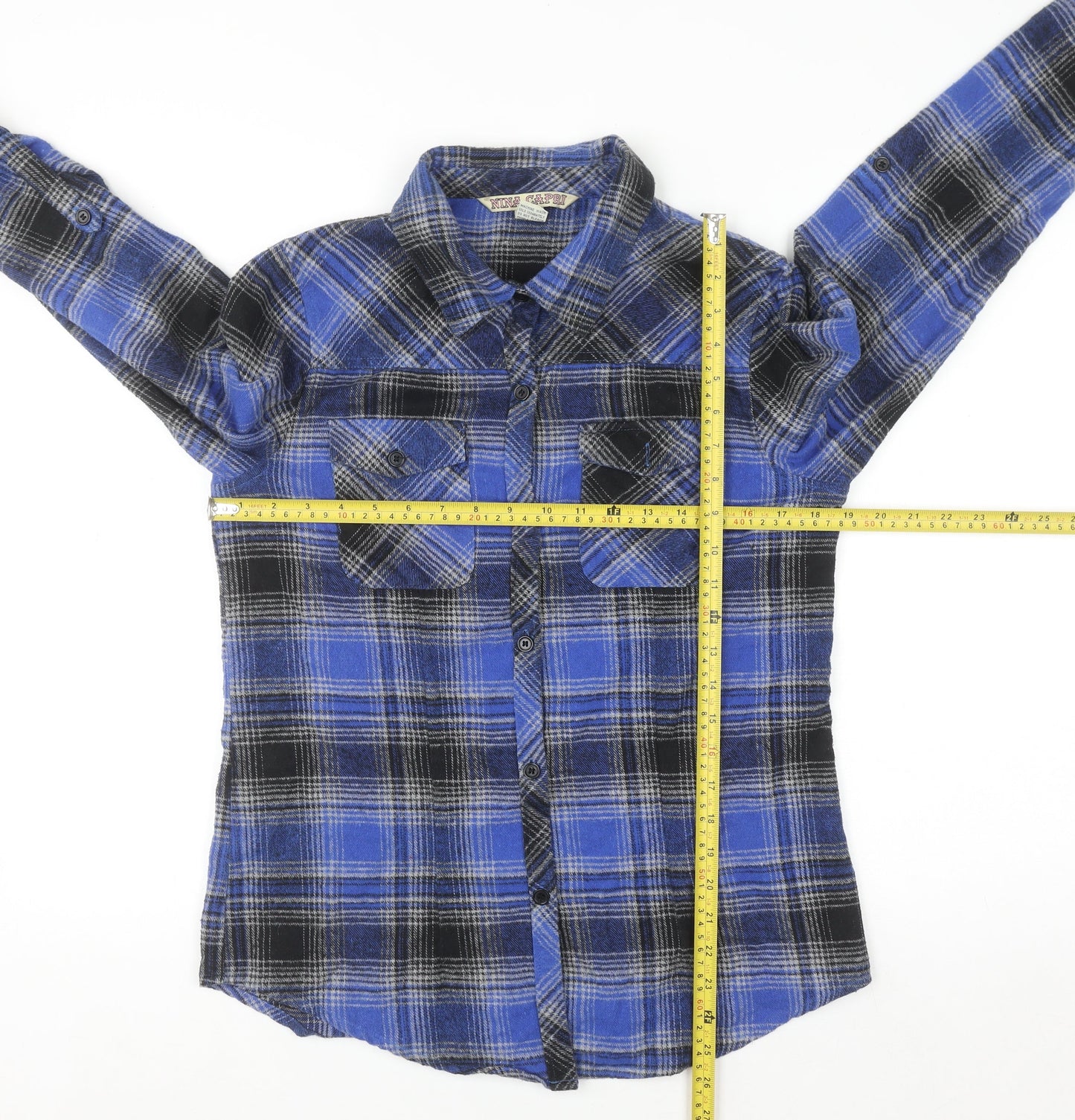Nina Capri Women's Blue Checked Flannel Cotton Button-Up Shirt Size M