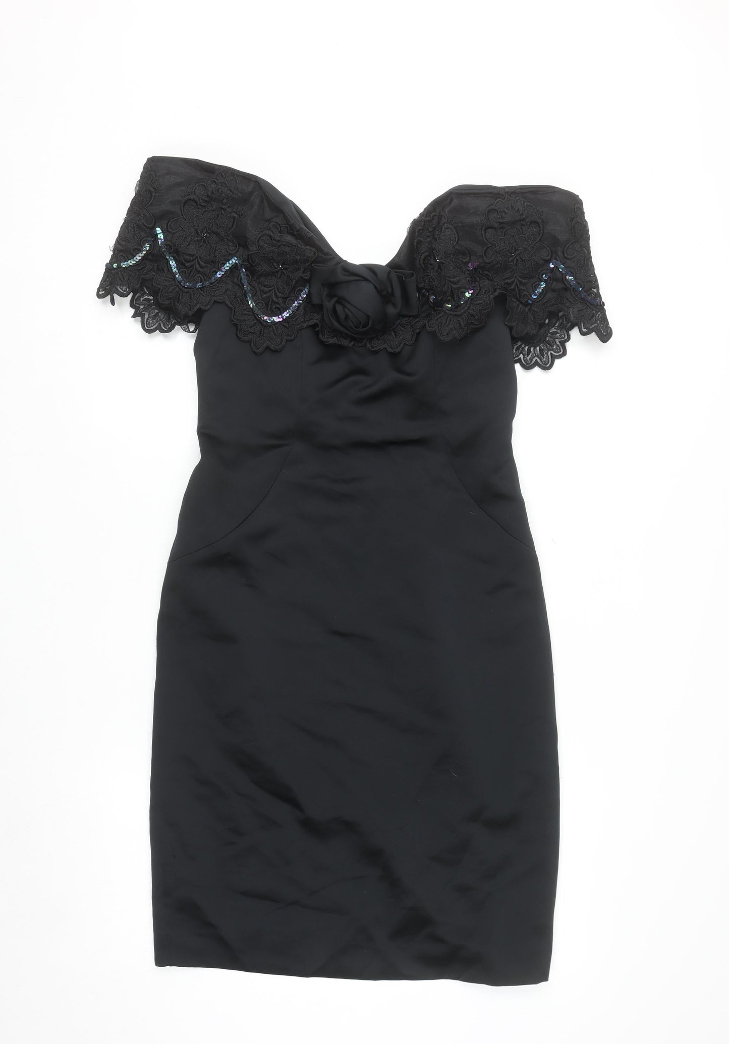 Algo-Ettes Women’s Black Off Shoulder Lace Sequin Bodycon Dress Size 10