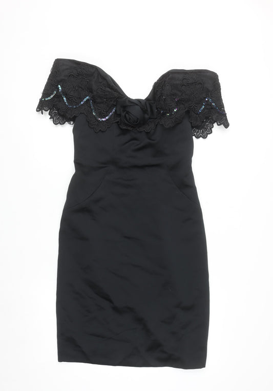 Algo-Ettes Women’s Black Off Shoulder Lace Sequin Bodycon Dress Size 10