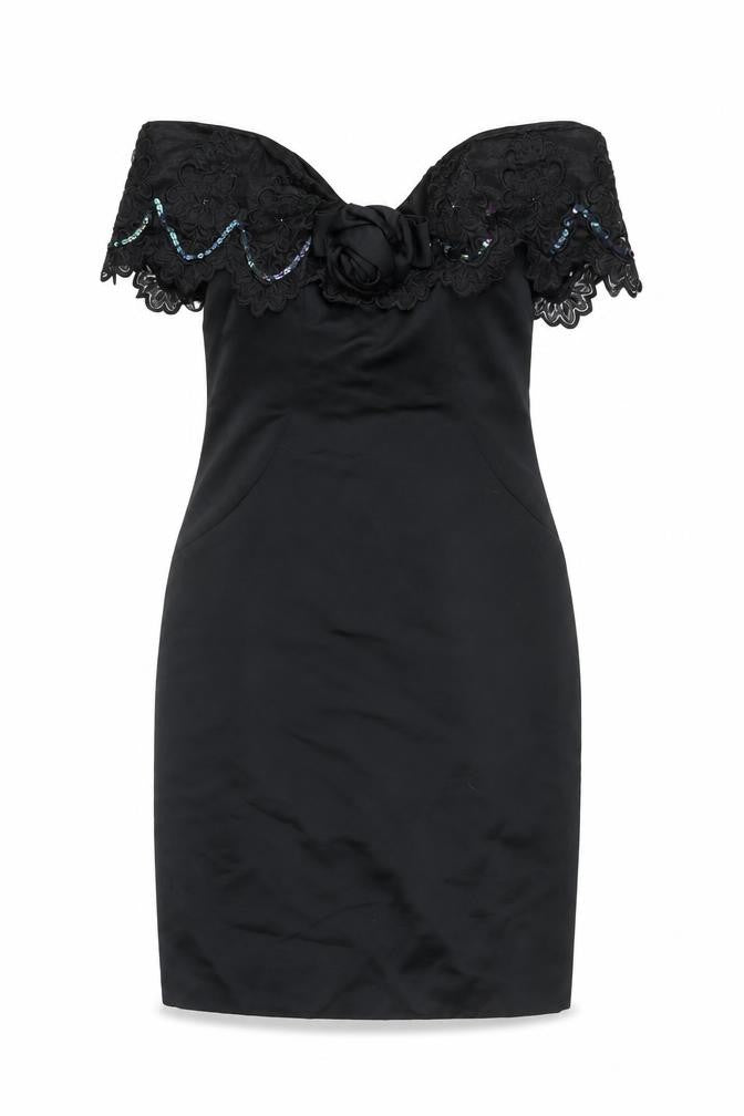 Algo-Ettes Women’s Black Off Shoulder Lace Sequin Bodycon Dress Size 10