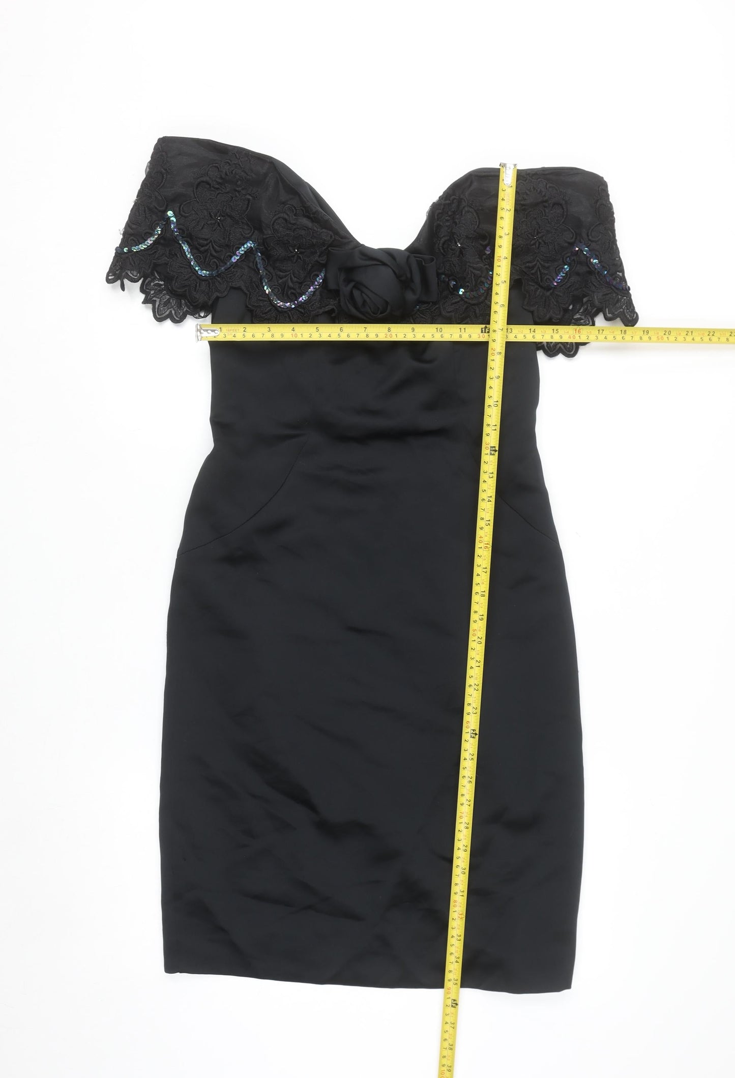Algo-Ettes Women’s Black Off Shoulder Lace Sequin Bodycon Dress Size 10