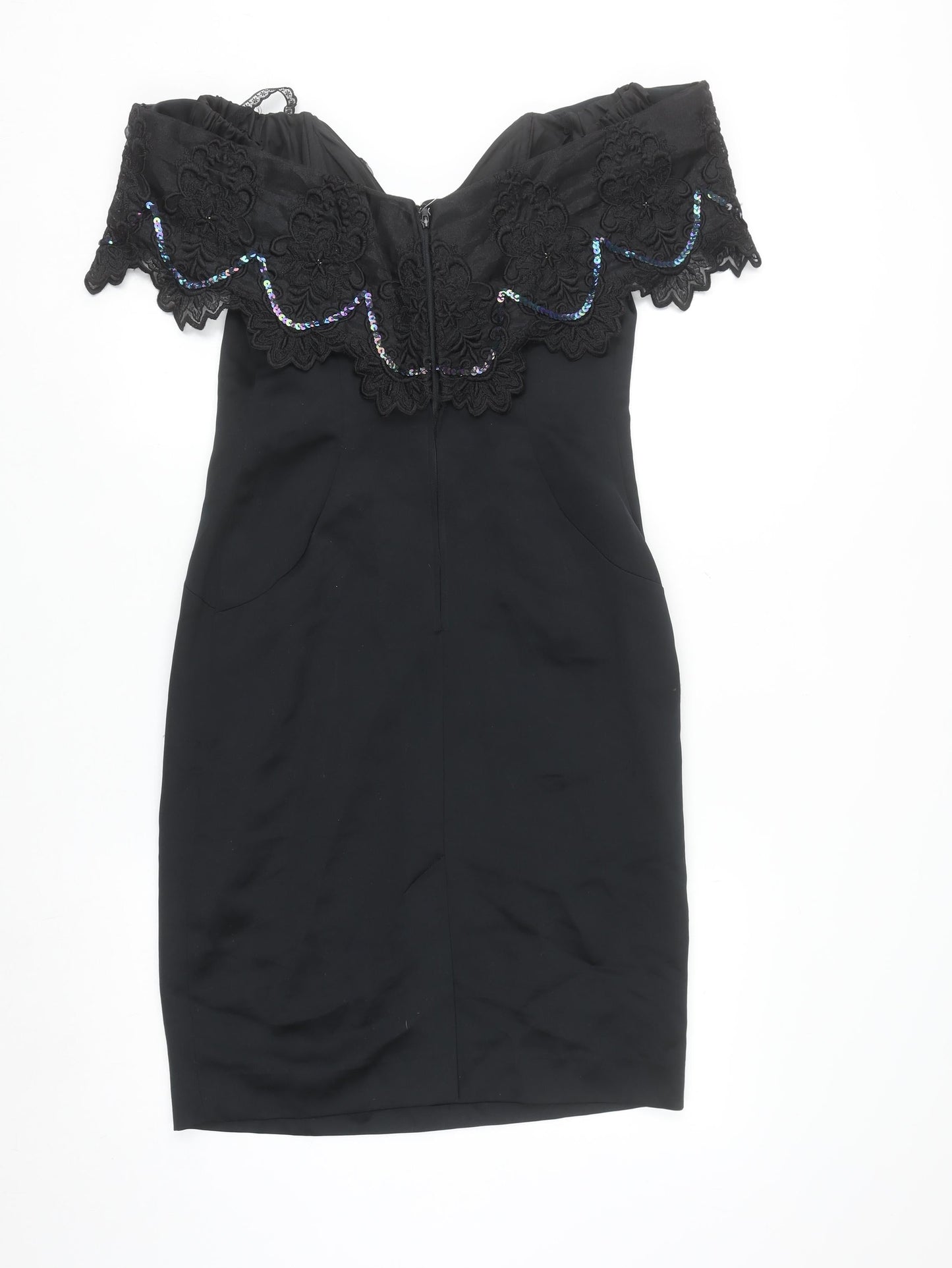 Algo-Ettes Women’s Black Off Shoulder Lace Sequin Bodycon Dress Size 10