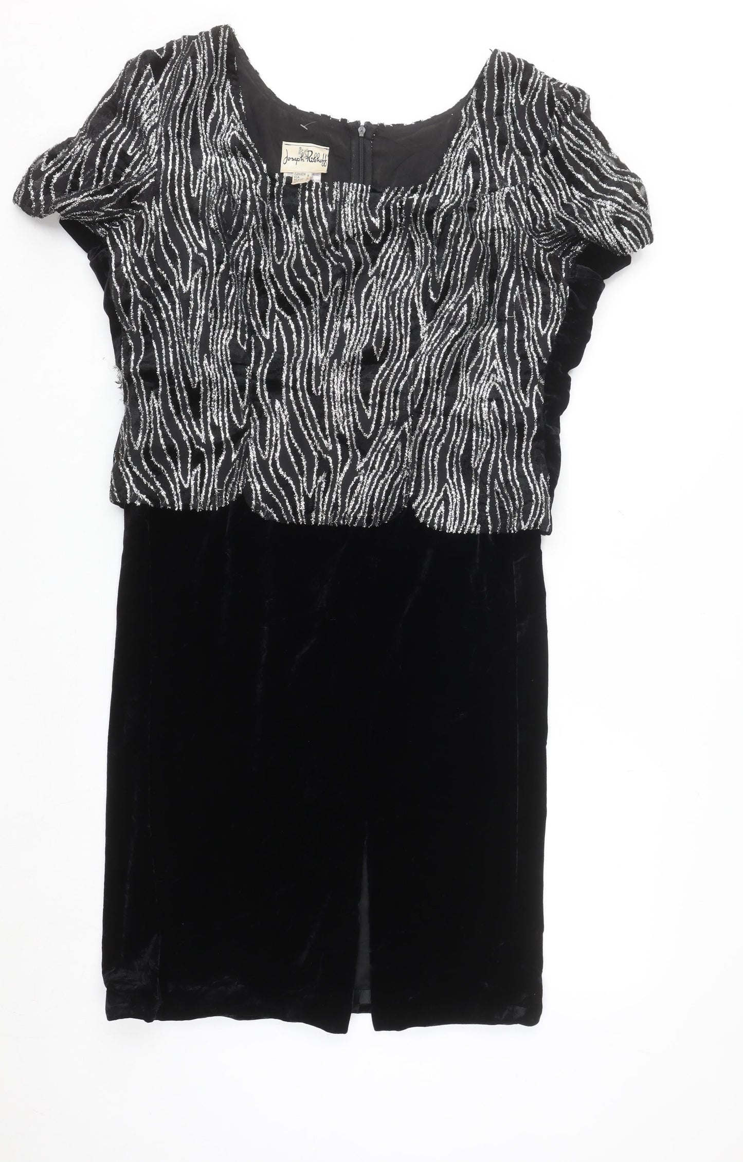 Joseph Ribkoff Women’s Black Velvet Sheath Dress Size 10 Short Sleeve Party Cocktail
