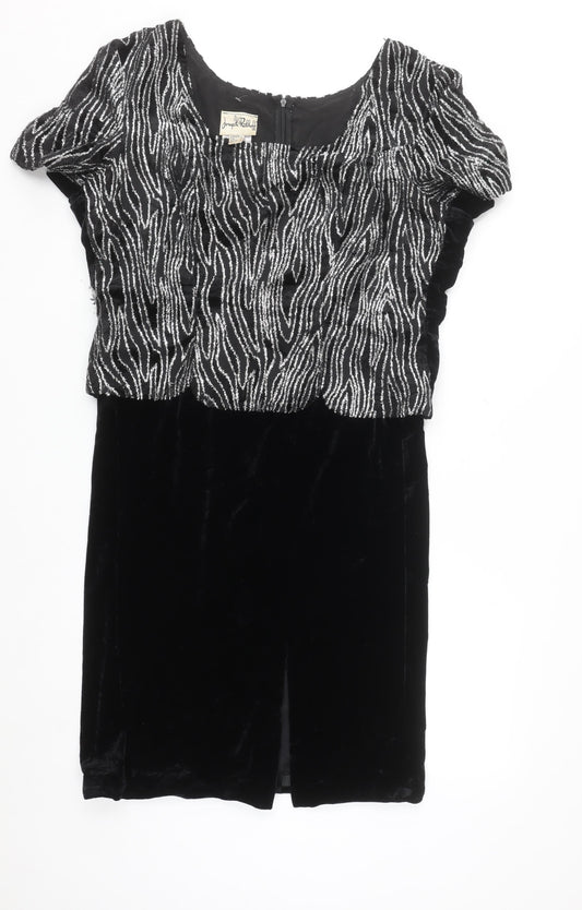Joseph Ribkoff Women’s Black Velvet Sheath Dress Size 10 Short Sleeve Party Cocktail