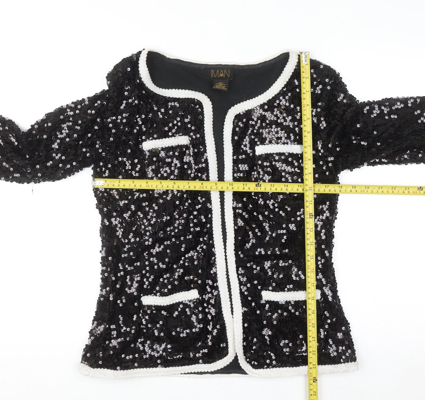 IMAN Women's Black Sequin Tuxedo Style Blazer Jacket Size M