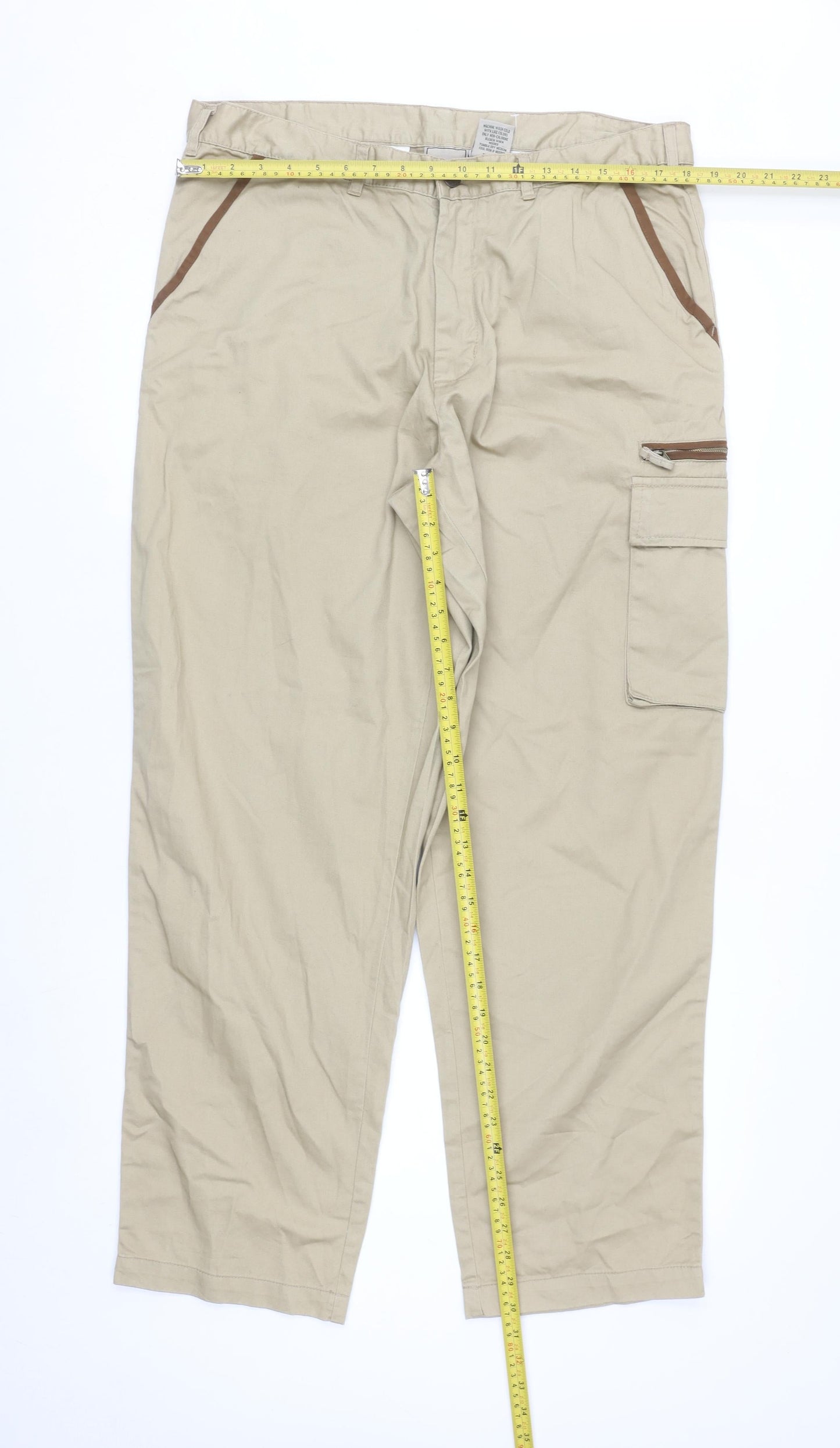 Scandia Woods Men's Beige Cargo Trousers Size 36L Cotton Workwear