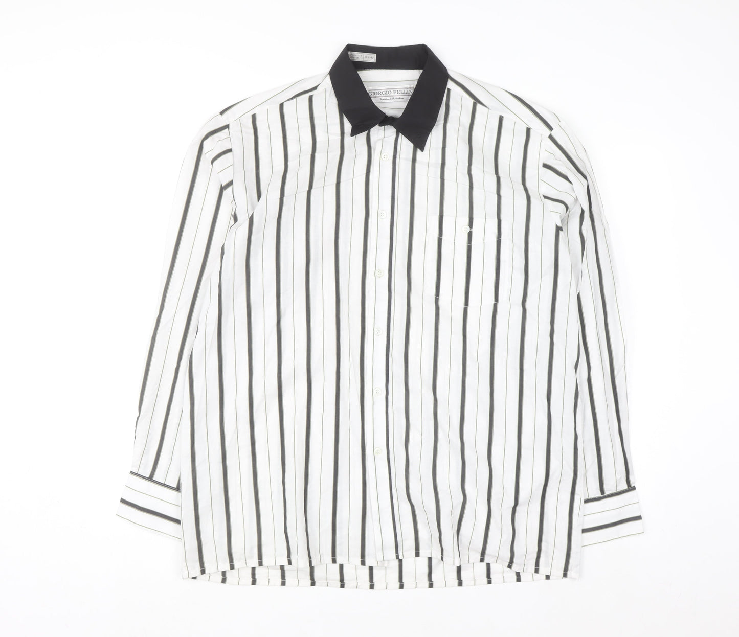 Giorgio Fellini Men's White Striped Long Sleeve Button-Up Shirt 16.5 42in