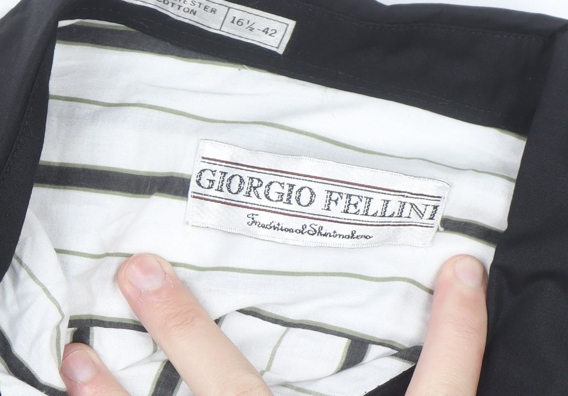 Giorgio Fellini Men's White Striped Long Sleeve Button-Up Shirt 16.5 42in
