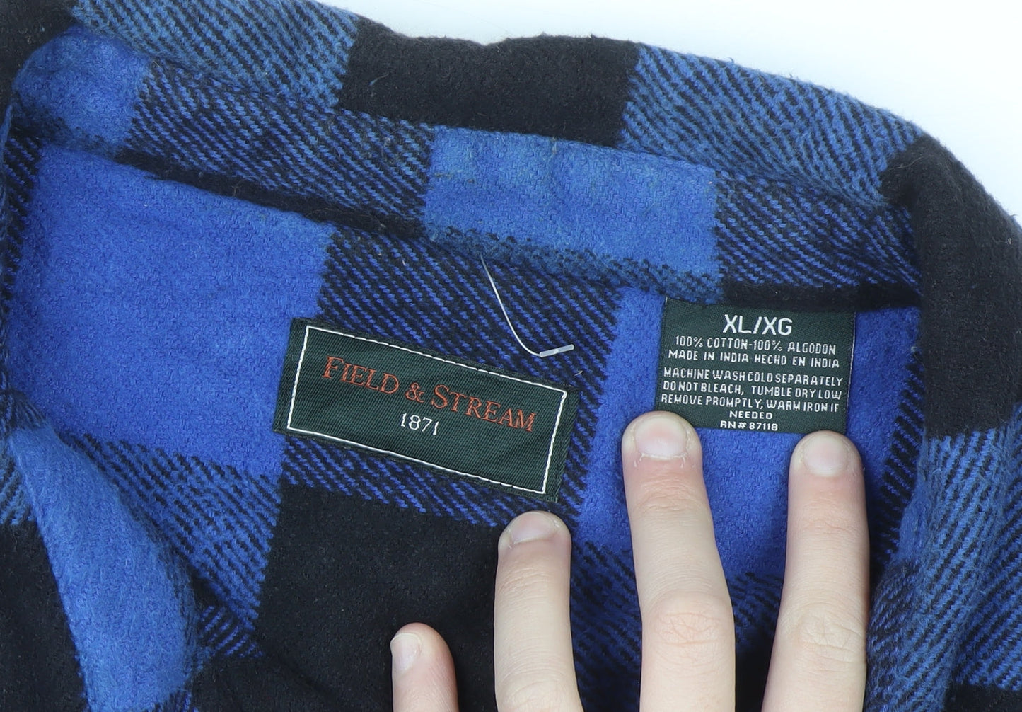 Field & Stream Men’s Blue Black Check Flannel Shirt XL Long Sleeve Cotton