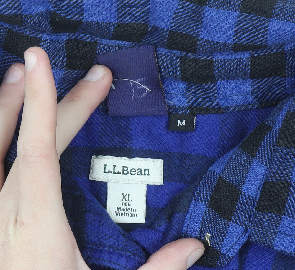 L.L.Bean Men's Blue Check Flannel Button-Up Shirt XL Regular