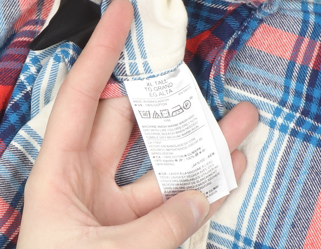 Old Navy Women Multicoloured Plaid Flannel Button-Up Shirt XL Tall