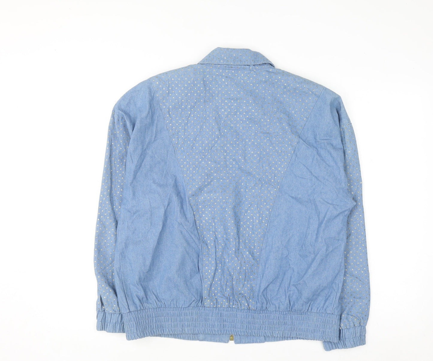 City Girl by Nancy Bolen Women’s Blue Embroidered Cotton Bomber Jacket Size 10