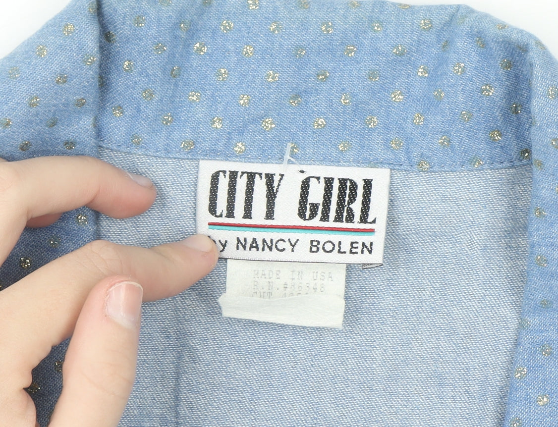 City Girl by Nancy Bolen Women’s Blue Embroidered Cotton Bomber Jacket Size 10