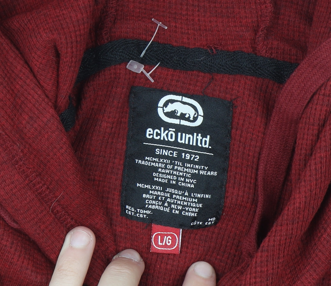 Ecko Unltd Men’s Red Pullover Hoodie L Graphic Print Logo Streetwear
