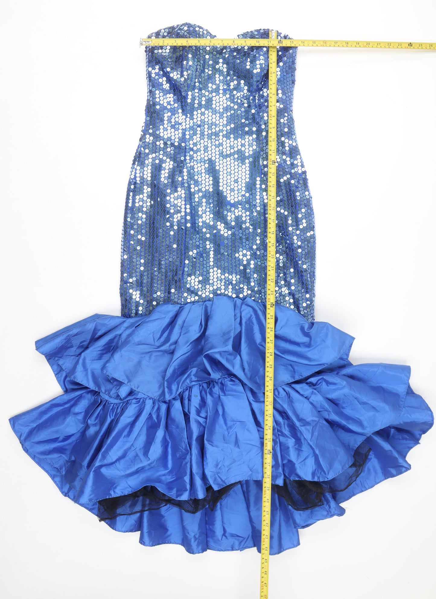 What's Up by Carol Women's Blue Sequin Strapless Mermaid Ruffle Dress Size 8
