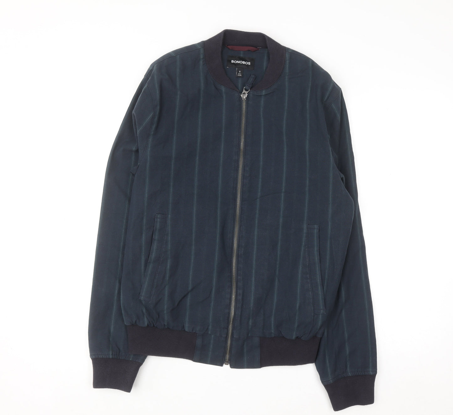 Bonobos Men's Blue Striped Bomber Jacket Size S Cotton Twill Zip Casual