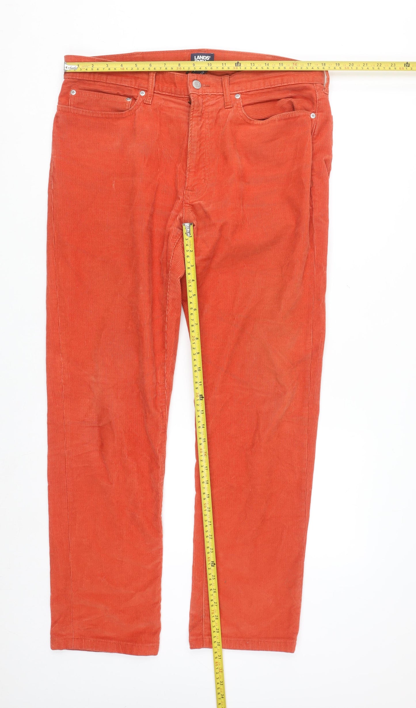 Lands' End Men's Orange Corduroy Straight Fit Trousers 36W