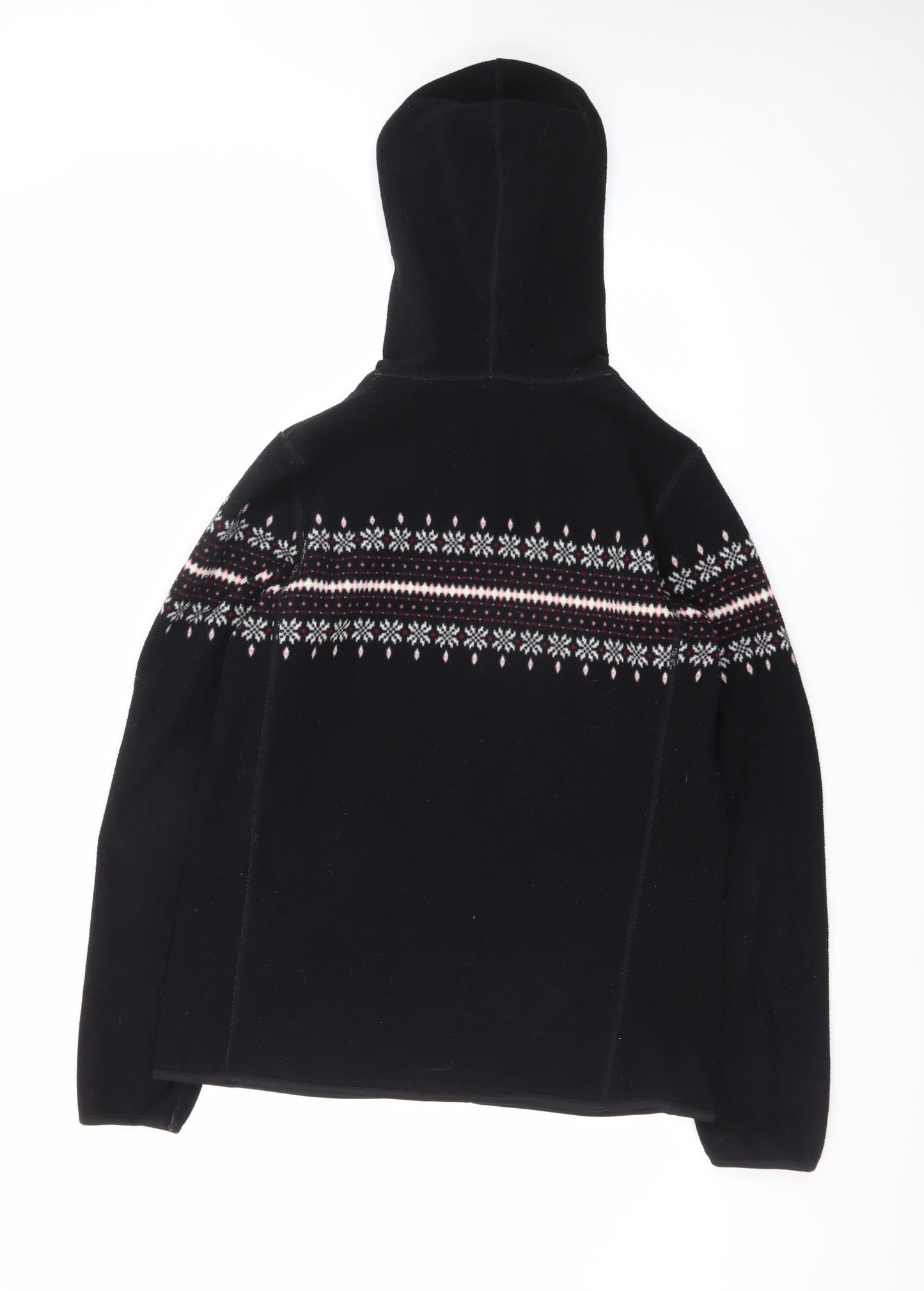 Uniqlo Womens Black Fleece Full Zip Hoodie L Fair Isle Pattern Winter Warm