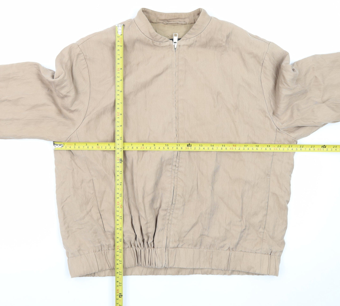 MNG Womens Beige Bomber Jacket Size 12 Lightweight Cotton Zip