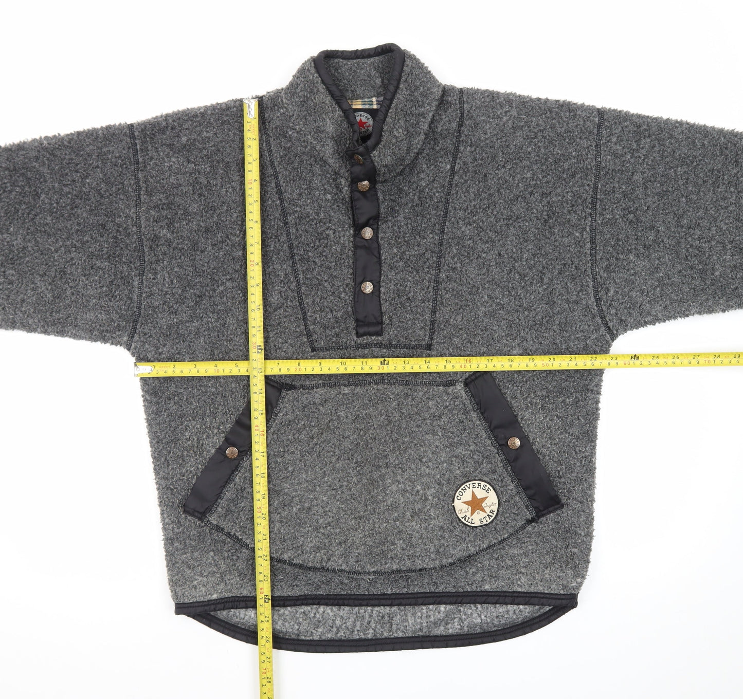 Converse Men's Grey Fleece Henley Sweatshirt Size S Pullover
