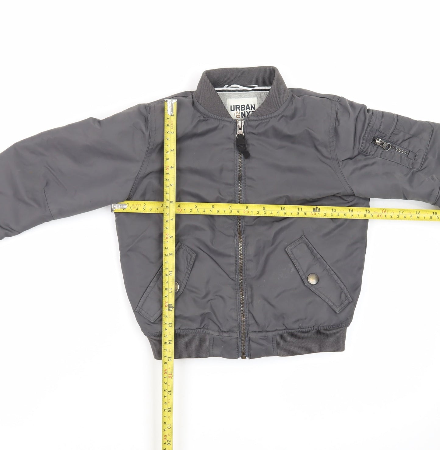 Next Boys Grey Bomber Jacket 4 Years Nylon Lined Zip Pockets Classic Style