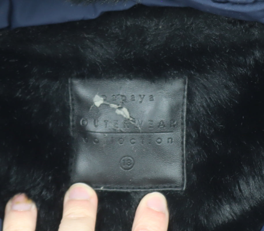Papaya Women's Blue Faux Fur Hooded Parka Coat Size 18
