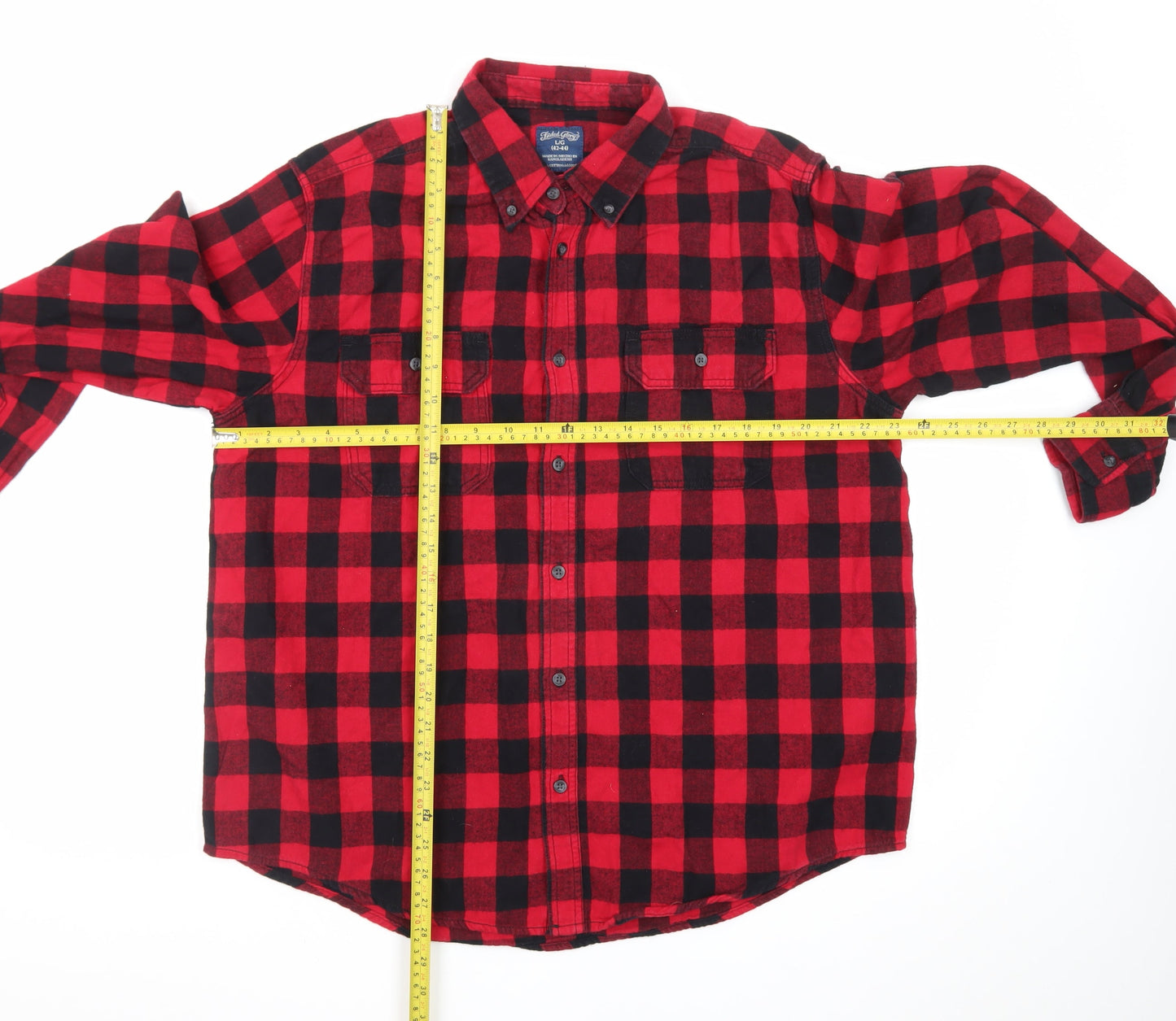 Faded Glory Men's Red Black Check Flannel Long Sleeve Button-Up Shirt L