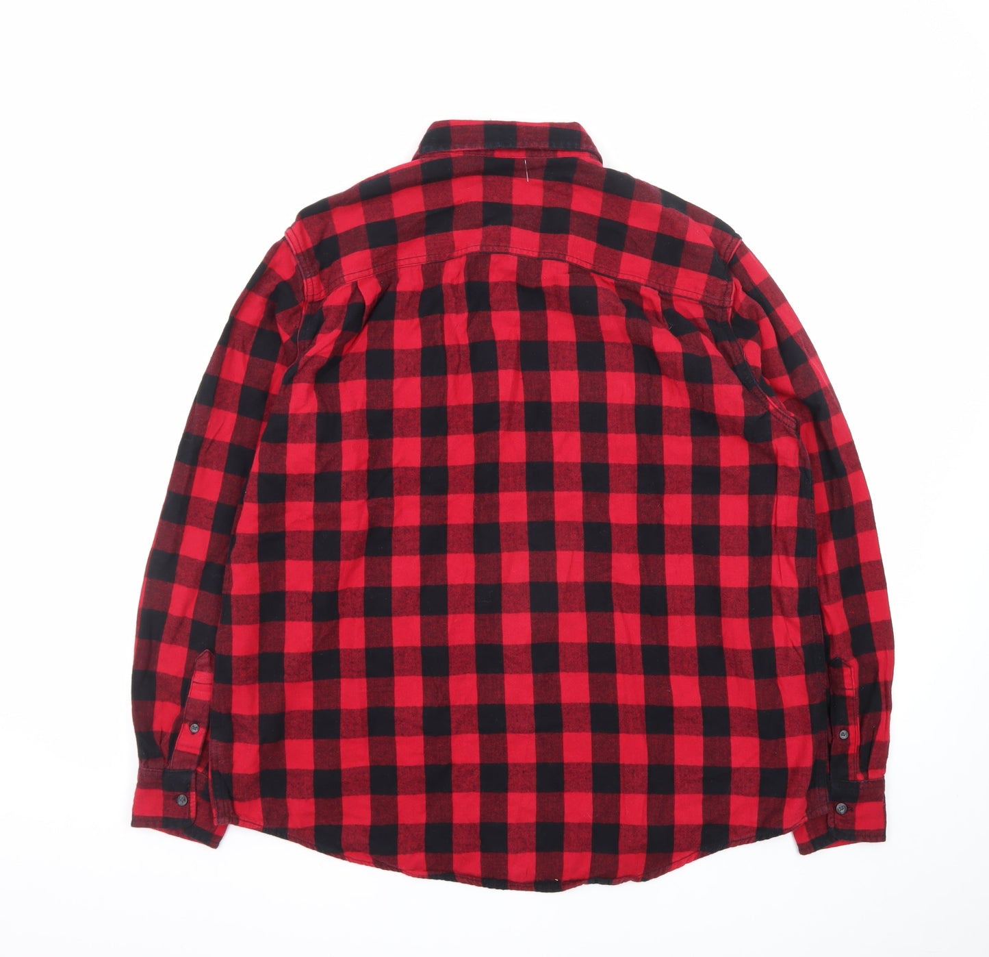 Faded Glory Men's Red Black Check Flannel Long Sleeve Button-Up Shirt L