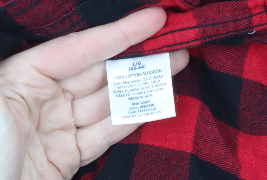 Faded Glory Men's Red Black Check Flannel Long Sleeve Button-Up Shirt L