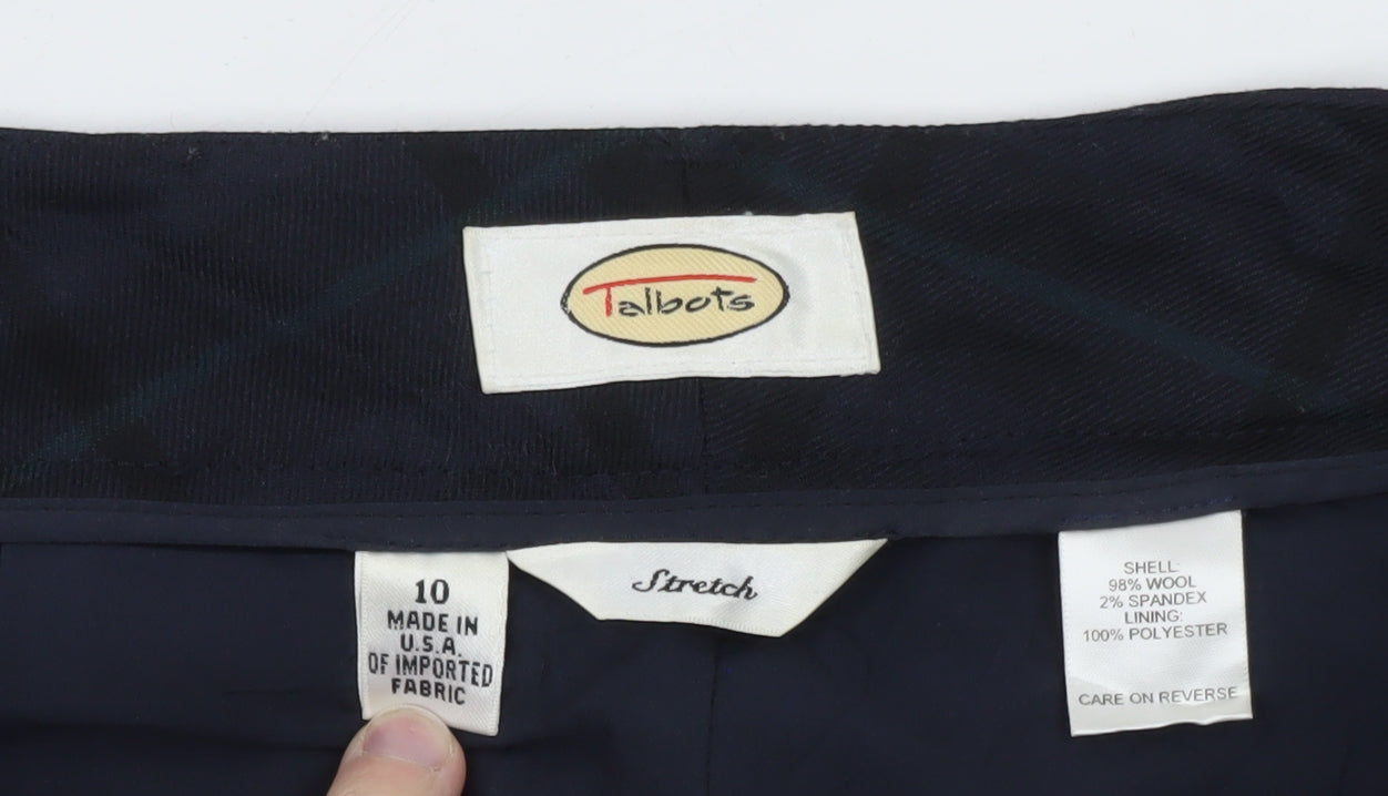 Talbots Blue Check Wool Stretch Women's Trousers Size M