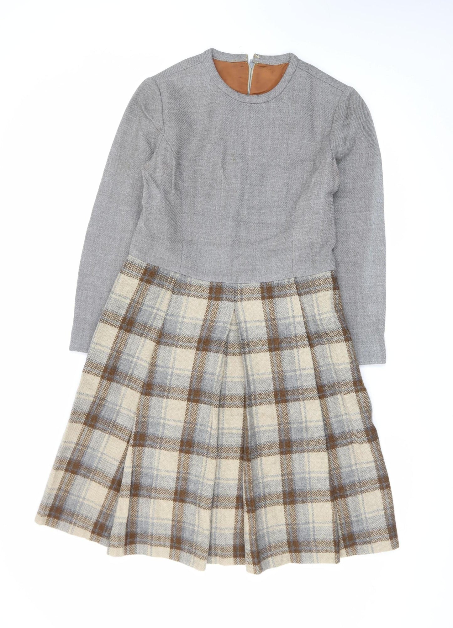 A.C. Costumes Women’s Grey Check Wool Fit & Flare Knee Dress Size 14