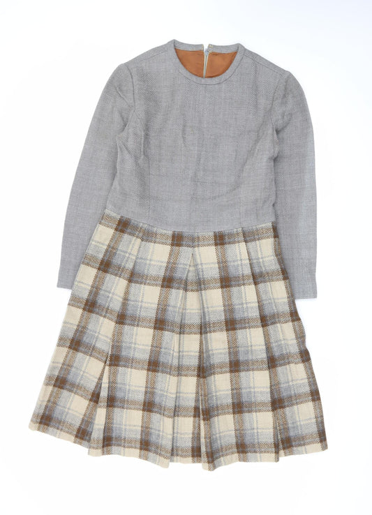 A.C. Costumes Women’s Grey Check Wool Fit & Flare Knee Dress Size 14