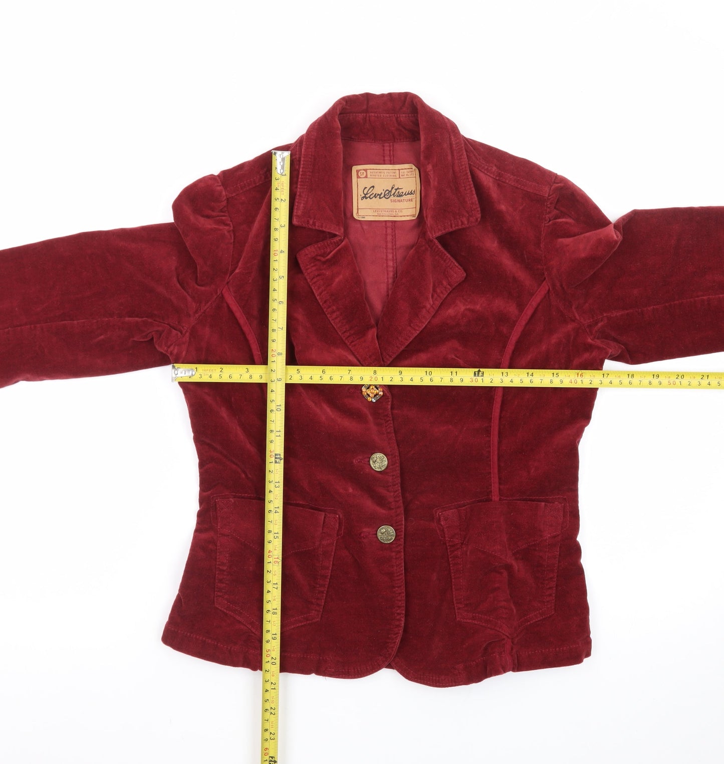 Levi Strauss Women's Red Velvet Cotton Blend Blazer Jacket Size S