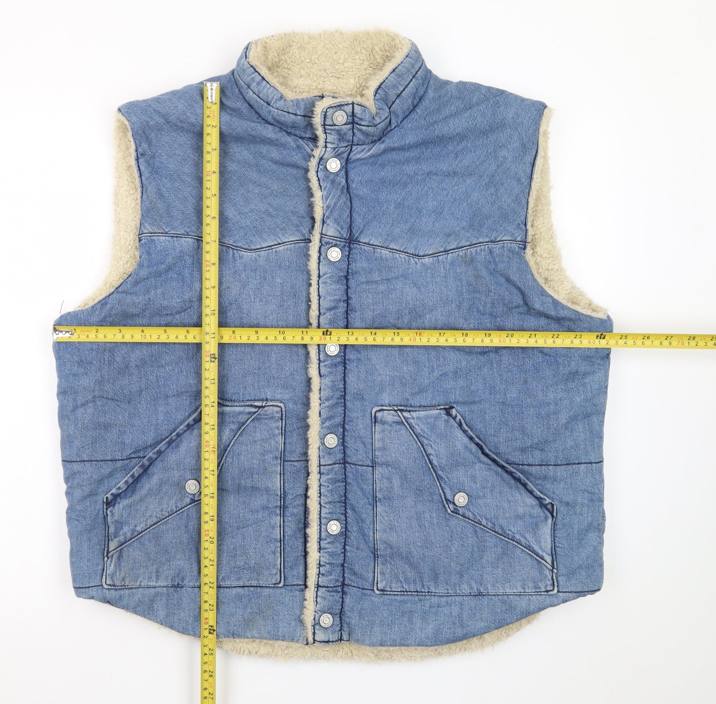 Lucky Brand Women's Blue Denim Faux Fur Lined Waistcoat Size L