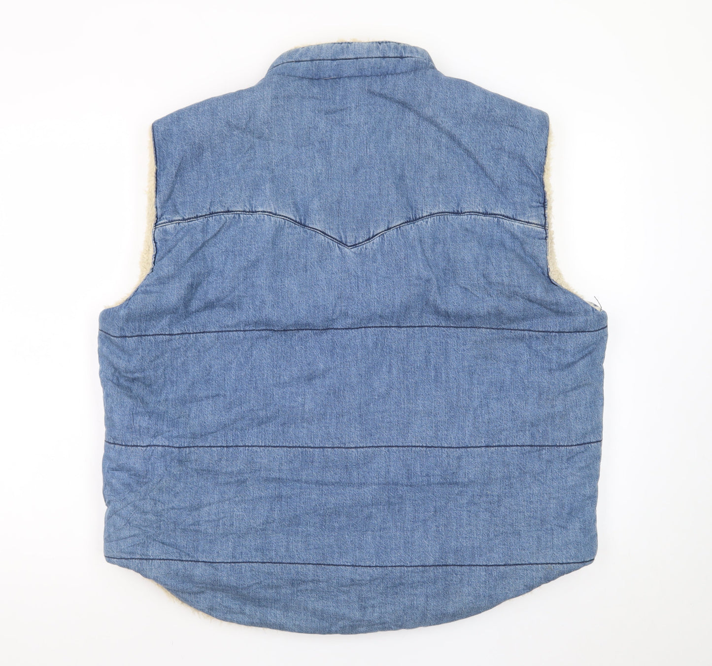 Lucky Brand Women's Blue Denim Faux Fur Lined Waistcoat Size L