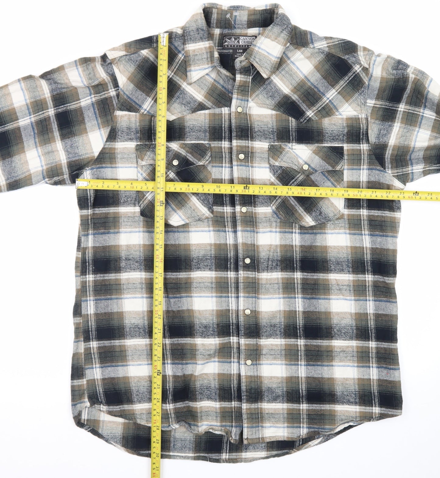Canyon Guide Men's Beige Black Plaid Cotton Button-Up Shirt L
